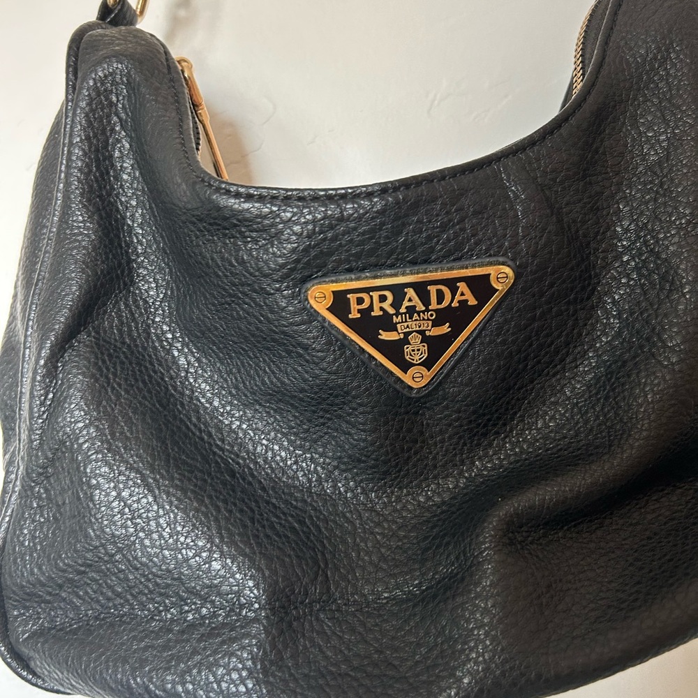 Prada Black Textured Leather Bag with Gold Logo